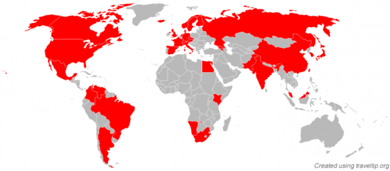 Figure 8: Abstracts were submitted from all of the countries highlighted in red.